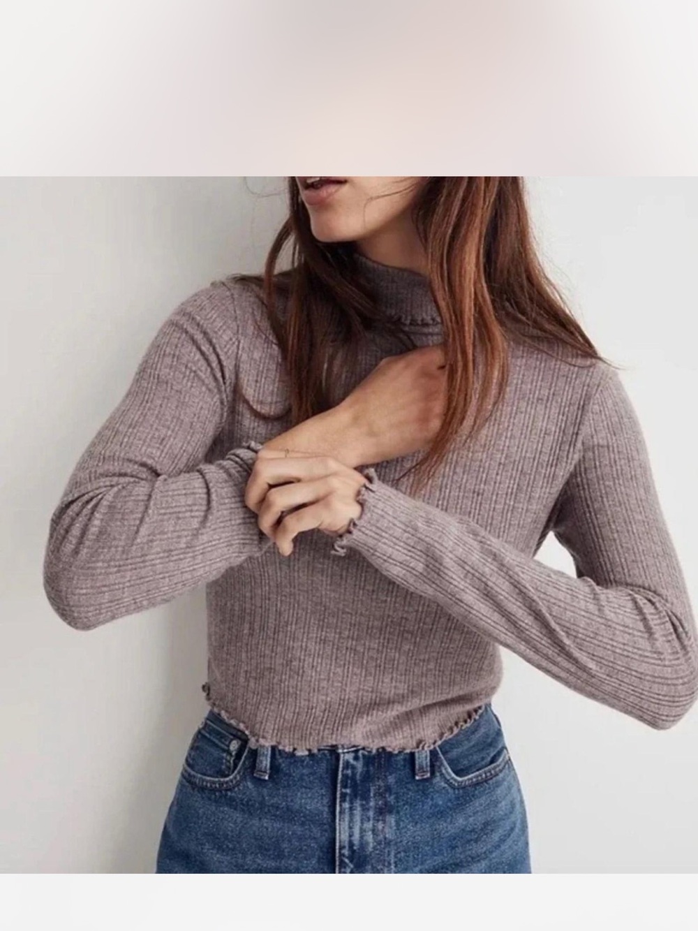 Madewell Ribbed Mock Neck Sweater in Taupe